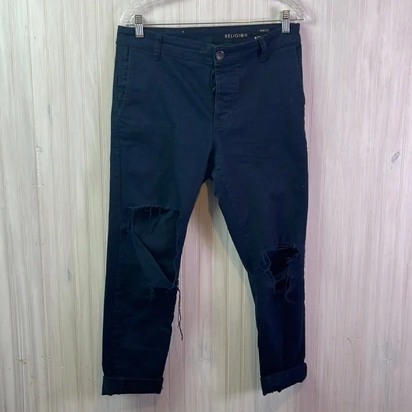 ASOS RELIGION BLOODY CHINO RIPPED KNEE - Picture 1 of 7